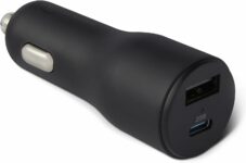 Cargador de coche Amazon Basics de carga rápida, doble puerto, 1 USB-C + 1 USB-A, 32 W, negro
