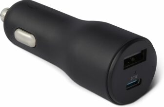 Cargador de coche Amazon Basics de carga rápida, doble puerto, 1 USB-C + 1 USB-A, 32 W, negro