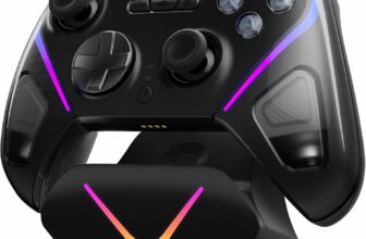 EasySMX Elite D10 Mando Inalámbrico PC con Base de Carga– Joysticks TMR– Gatillos Hall de Modo Dual– Botones Mecánicos– Sondeo 1000 Hz– RGB– Batería 1000 mAh– Ideal como Regalo– PC/Switch/Móvil– Negro